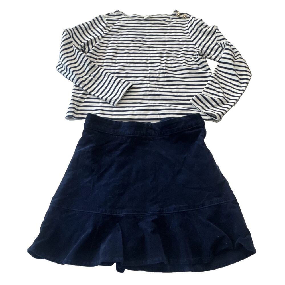 J.Crew Crewcuts Girls 14 Large Stripe Blouse Gold Buttons Corduroy Skirt Set